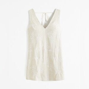 Abercrombie & Fitch Embroidered Linen-Blend Mini Dress Cream Sleeveless V-Neck